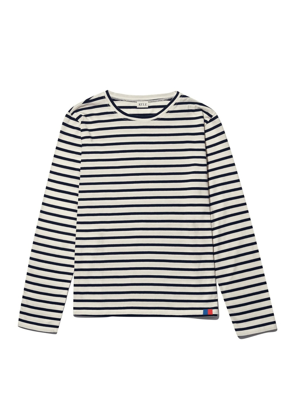 KULE Cream/Navy Pinstripe Striped Modern Long Sleeve Tee